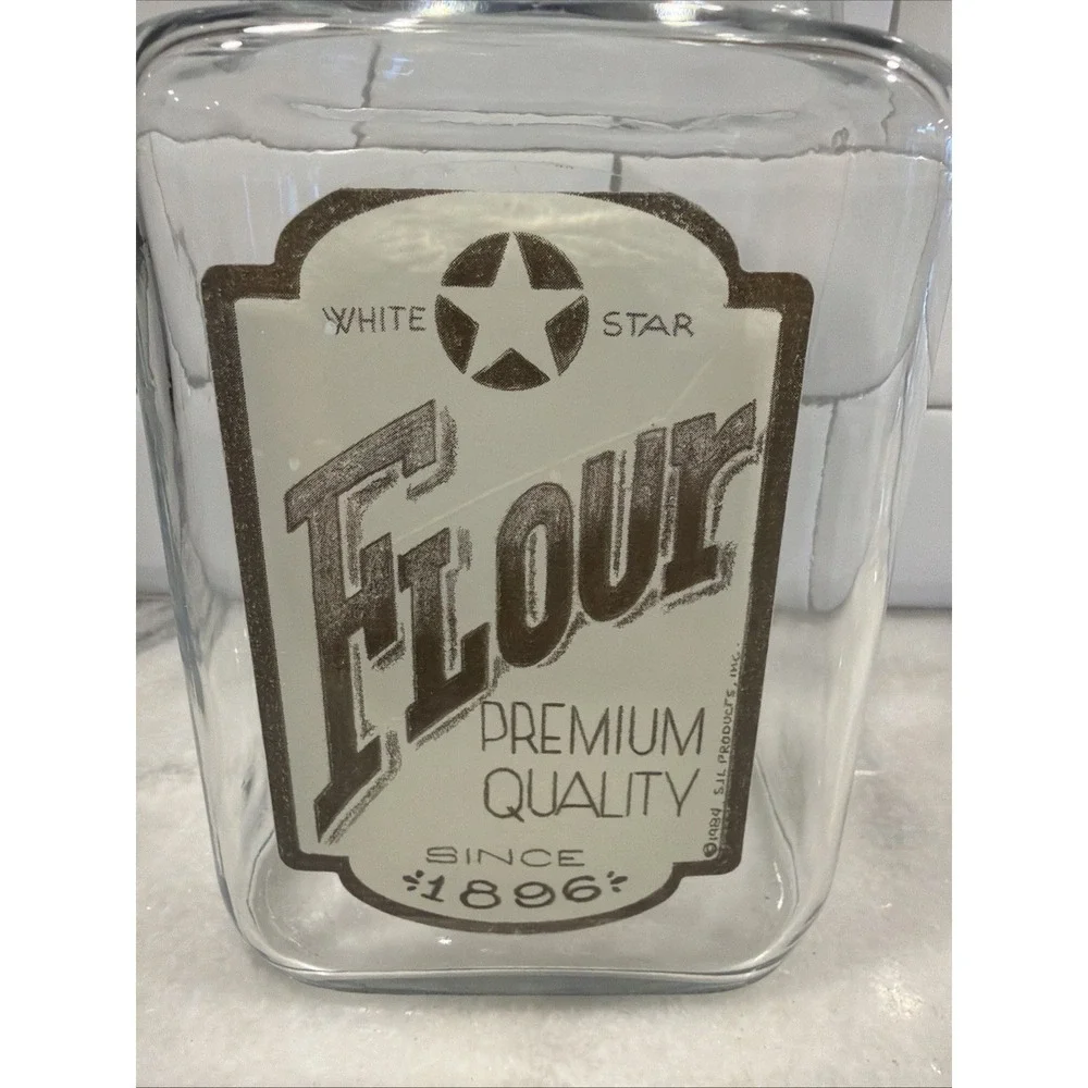 Vintage White Star Flour Anchor Hocking Glass Canister Advertising Promotional
